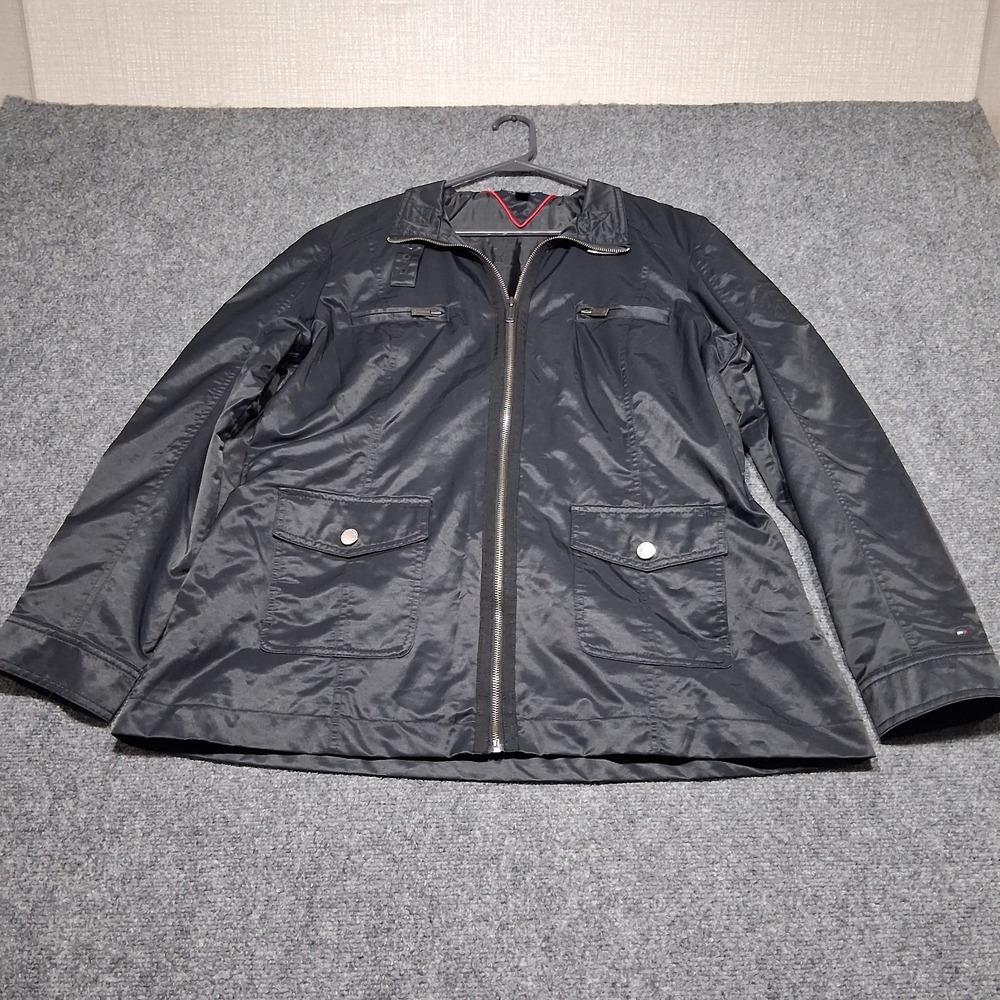 TOMMY‎ HILFIGER Black Field Jacket Windbreaker Buckle Collar Lightweight Womens